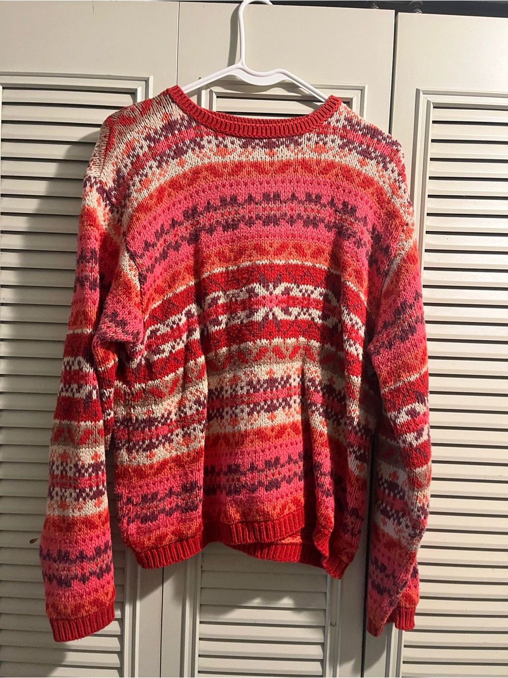 Eddie Bauer Vintage 100% Cotton Pink and Red Fair Isle Crewneck Sweater
